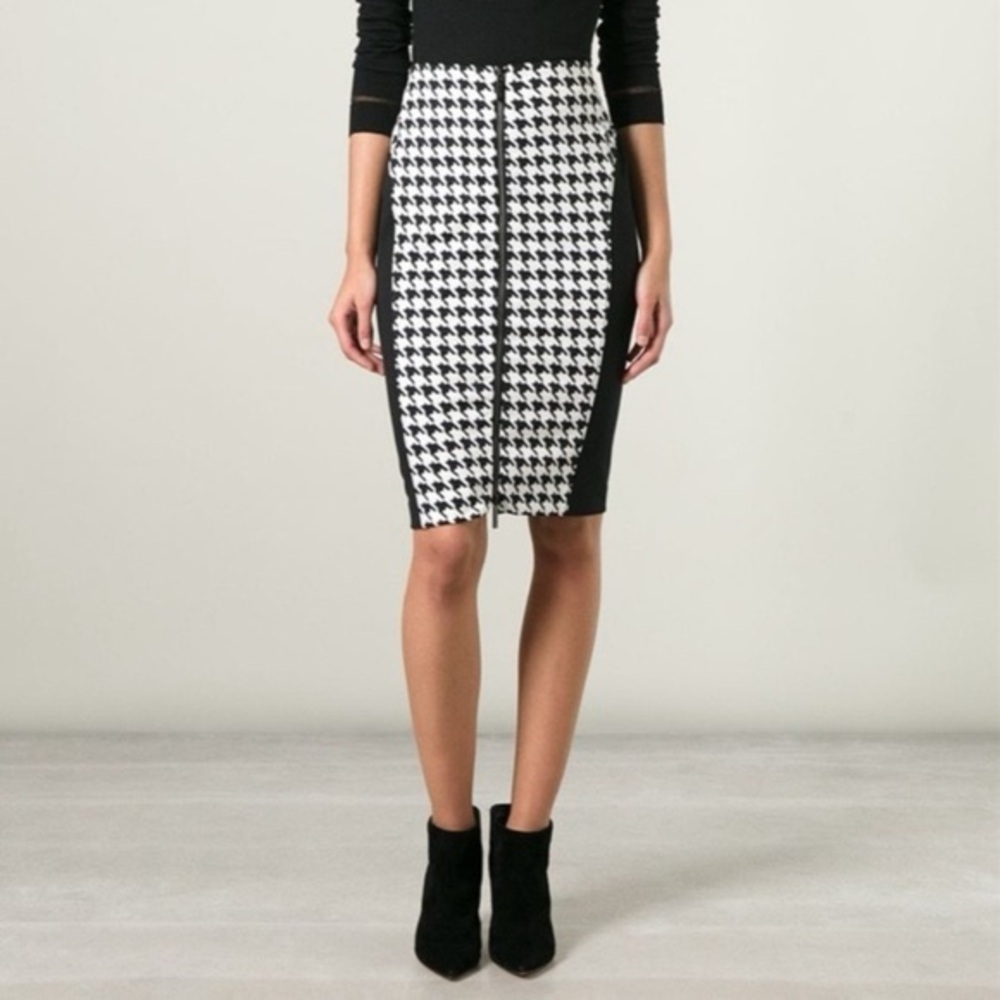 Michael-Michael Kors Black and White Houndstooth Pencil Skirt